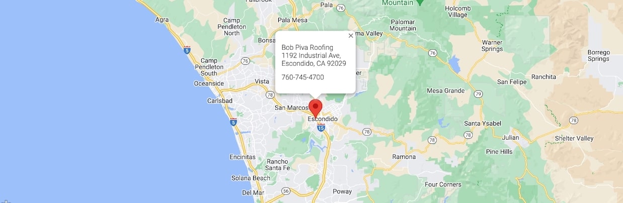 Bob Piva Roofing map N County CA San Diego best roofing company for three generations since 1963-min